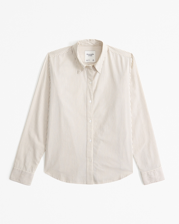 Relaxed Poplin Shirt, Cream Stripe