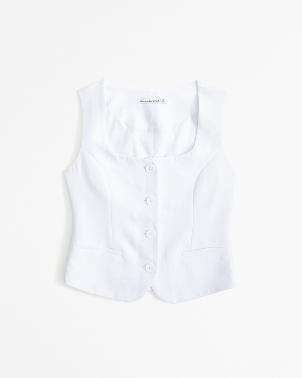 The A&F Mara Premium Crepe Vest Squareneck Set Top, White