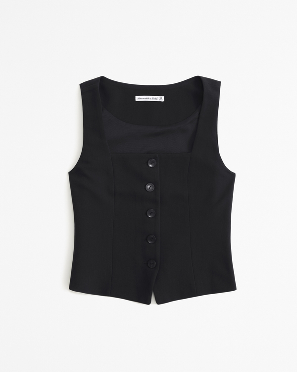 The A&F Mara Tailored Vest Squareneck Set Top, Black