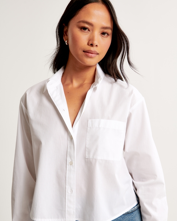 Oversized Cropped Poplin Shirt, White