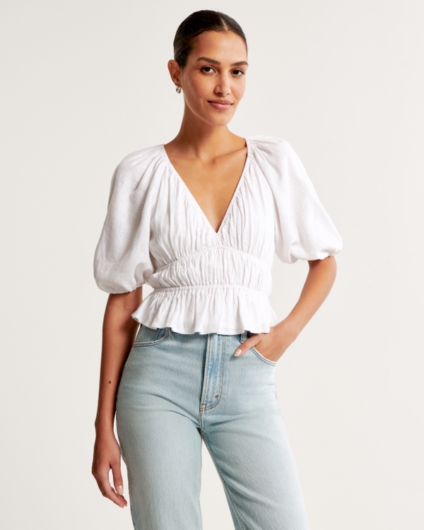 Abercrombie & Fitch wrap eyelet top in white