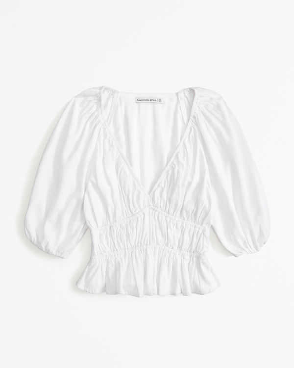 Women's Short-Sleeve Linen-Blend Babydoll Top | Women's Tops | Abercrombie.com