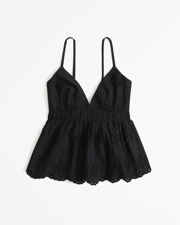 Eyelet Embroidered Bow-Back Top, Black