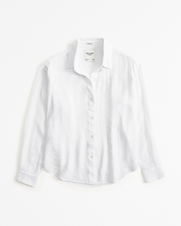 HOLLISTER Varsity Striped Button up Shirt Casual Top Beige White Women's  Medium