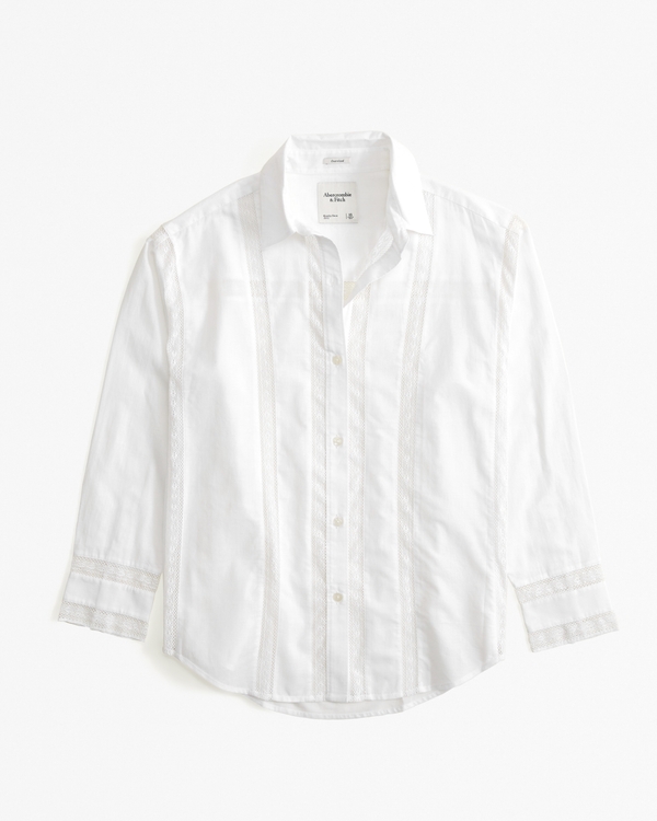 Women's Oversized Lace-Trim Embroidered Button-Up Shirt | Women's Sale | Abercrombie.com