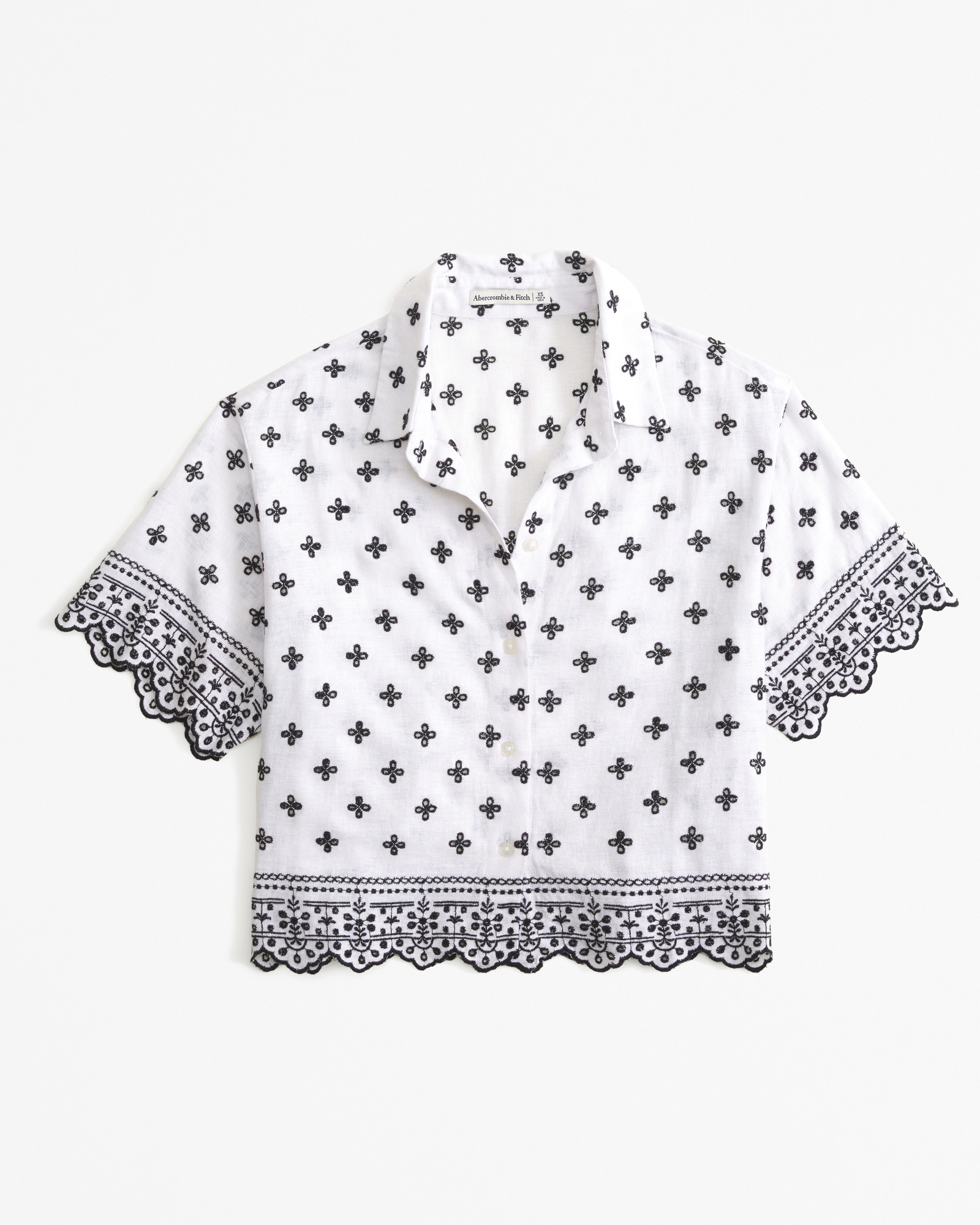 Short-Sleeve Linen-Blend Embroidered Shirt