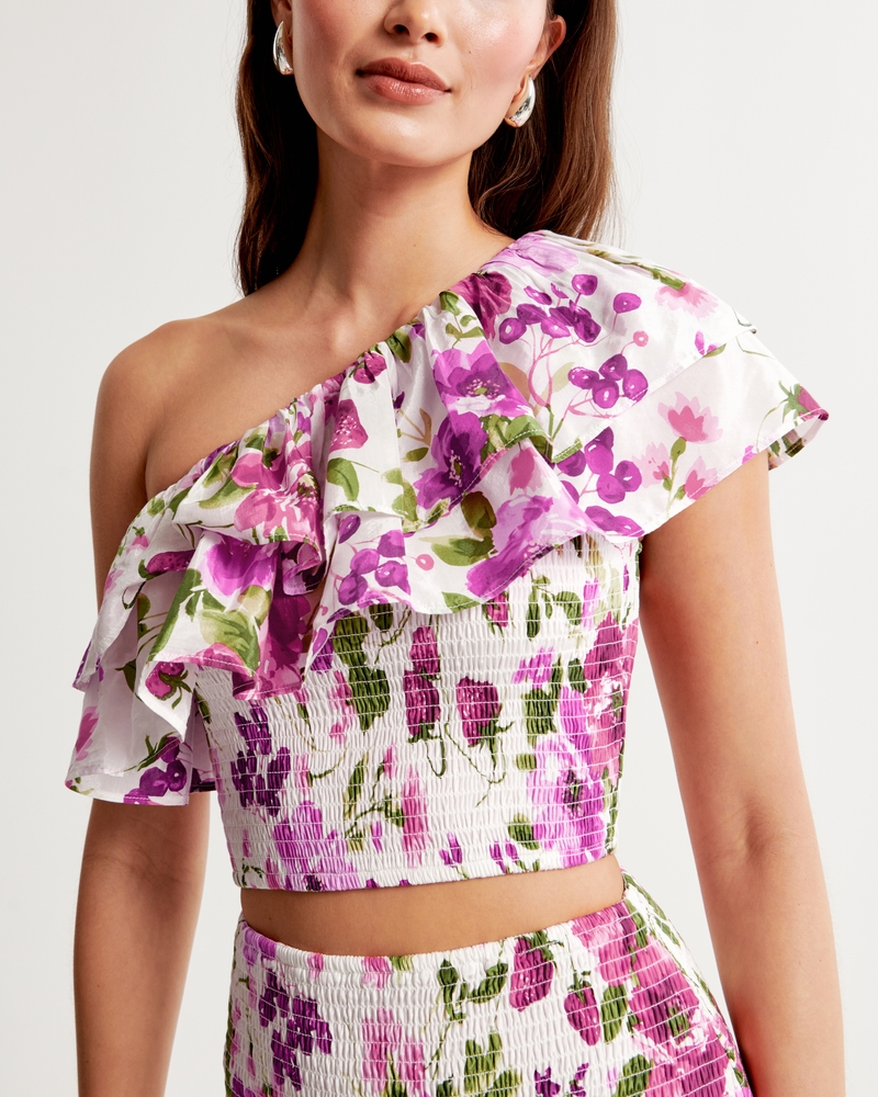 Asymmetrical One-Shoulder Ruffle Set Top