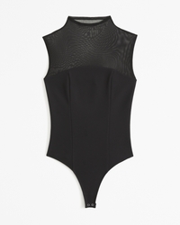 Mesh Crepe Mockneck Bodysuit