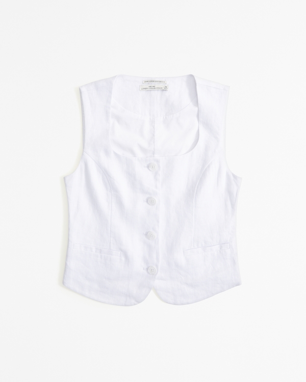 Premium Linen Vest Set Top, White