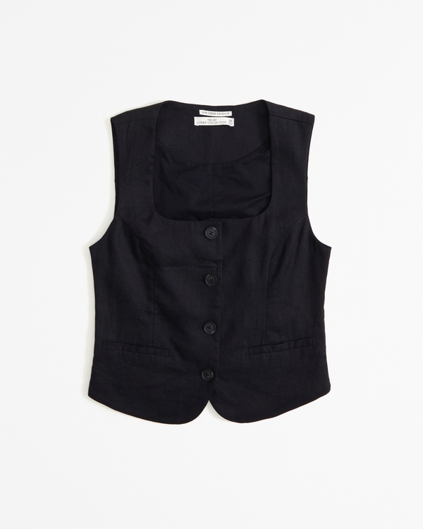 Premium Linen Vest Set Top, Black