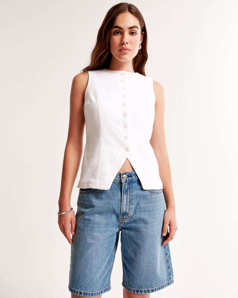 Linen-Blend Button-Through Vest