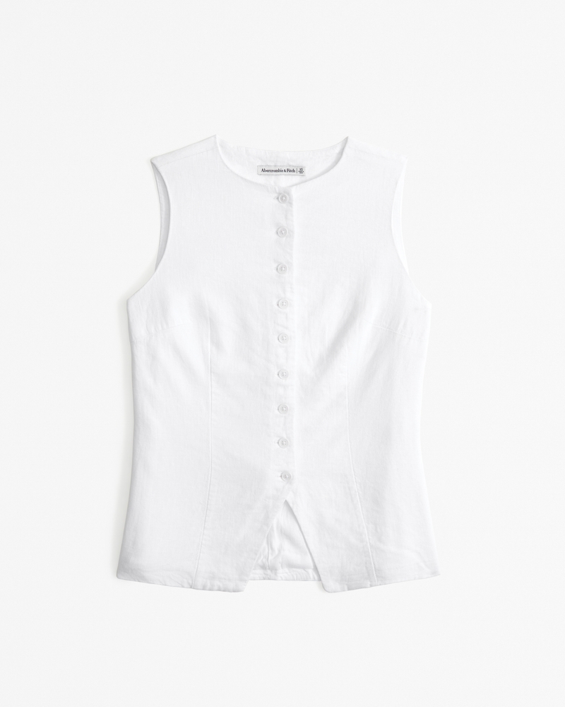 Linen-Blend Button-Through Vest