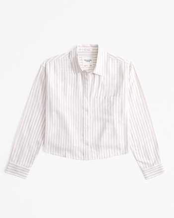 Women's Oversized Linen-Blend Cropped Shirt | Women's Tops ...