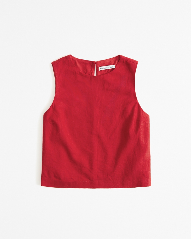 Linen-Blend High-Neck Set Top