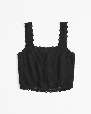 Women's LinenBlend TieBack Embroidered Set Top Women's Tops