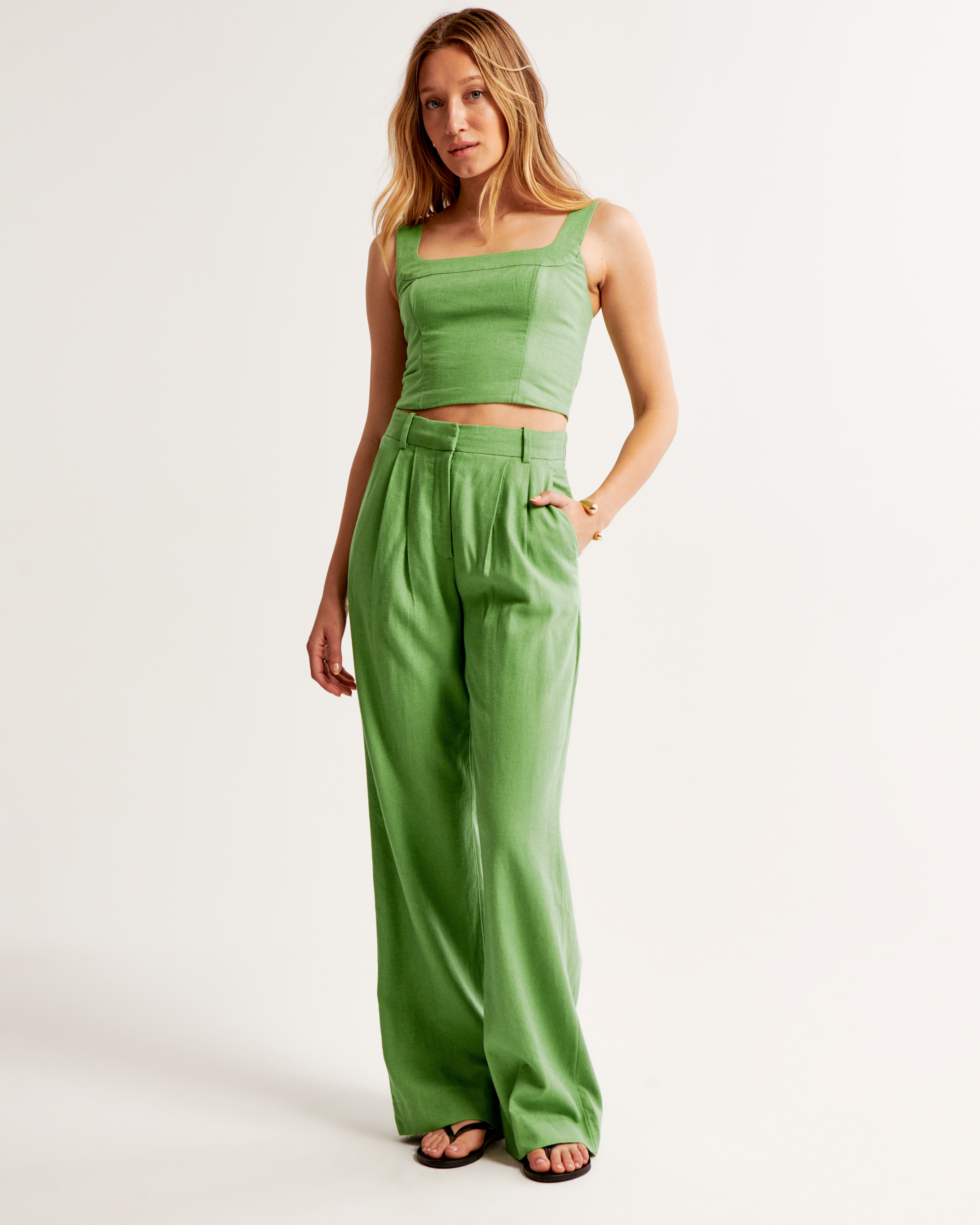 Abercrombie and Fitch linen boend authentic cropped top and wide leg pant set