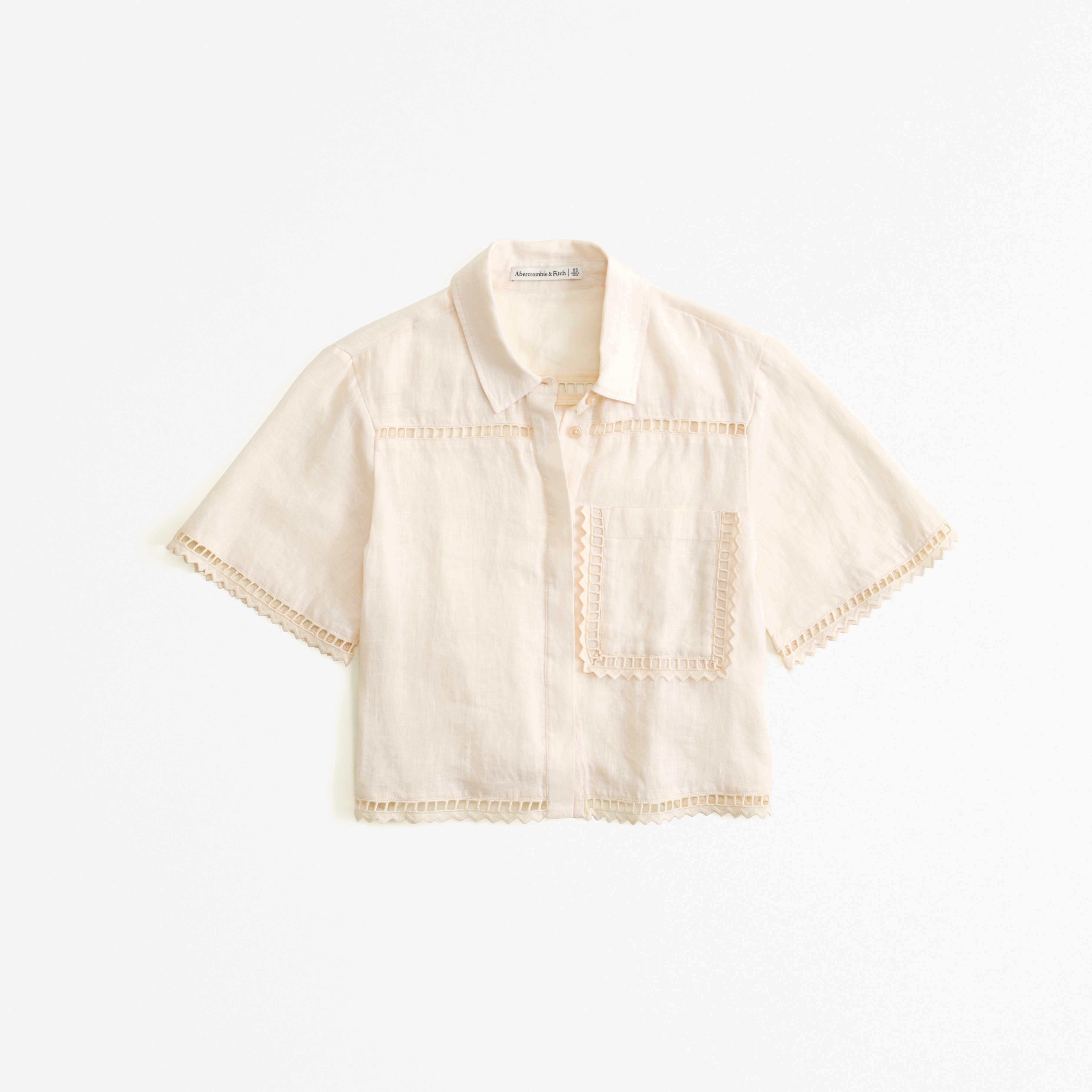 Women's Short-Sleeve Linen Embroidered Shirt | Women's Tops