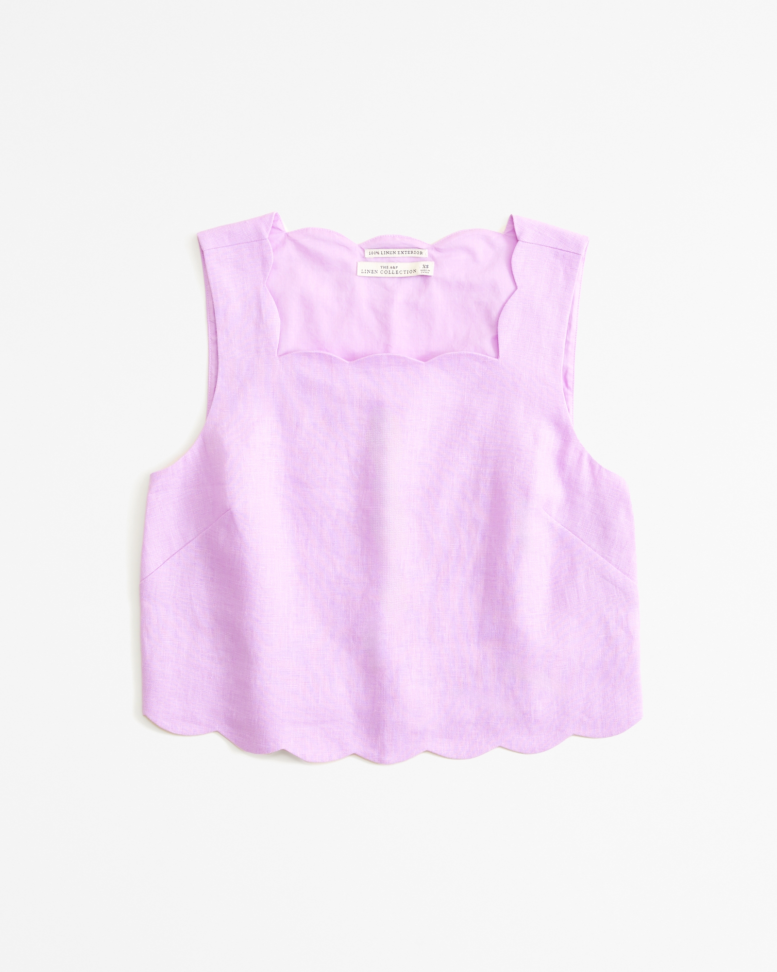 Premium Linen Scallop-Hem Set Top