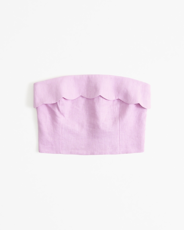 Premium Linen Strapless Scallop Set Top, Soft Purple
