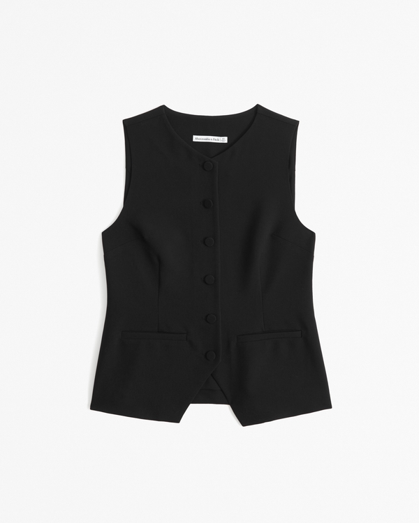 Long-Length Tailored Vest Set Top, Black