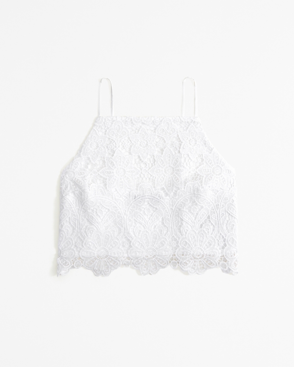 Lace High-Neck Set Top, White