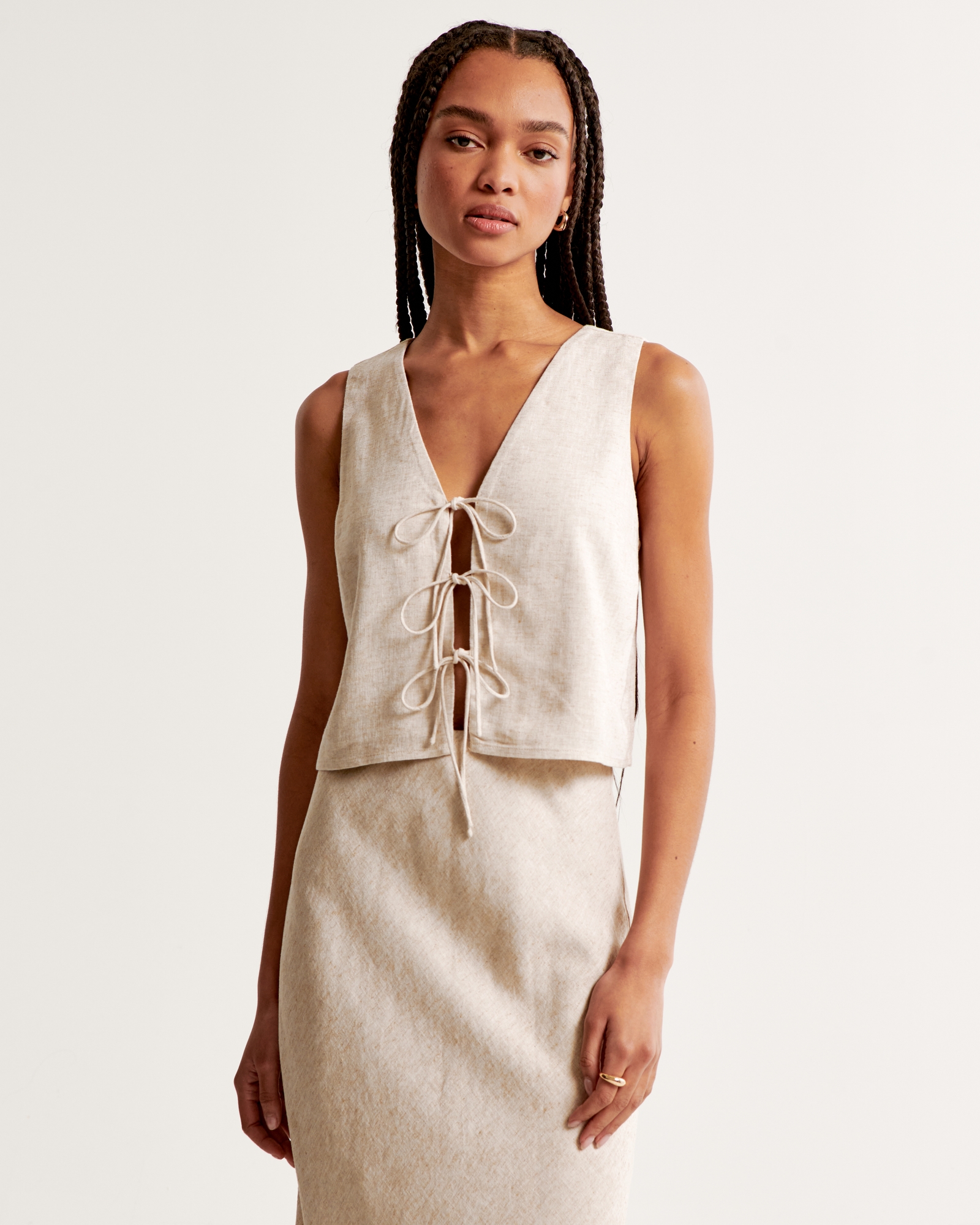 Linen-Blend Tie-Front Vest Top