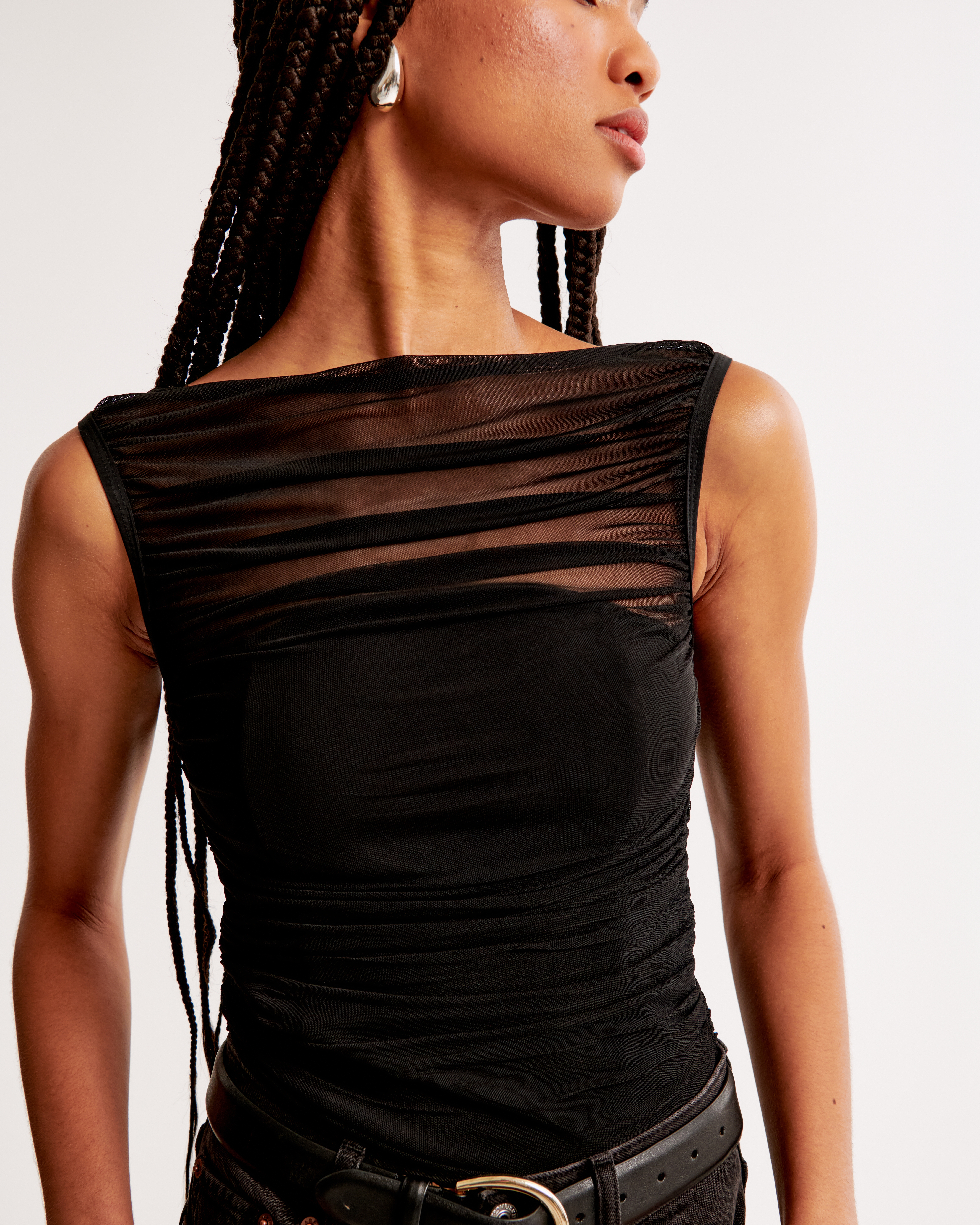 Women's Ruched Mesh Boatneck Bodysuit | Women's Clearance