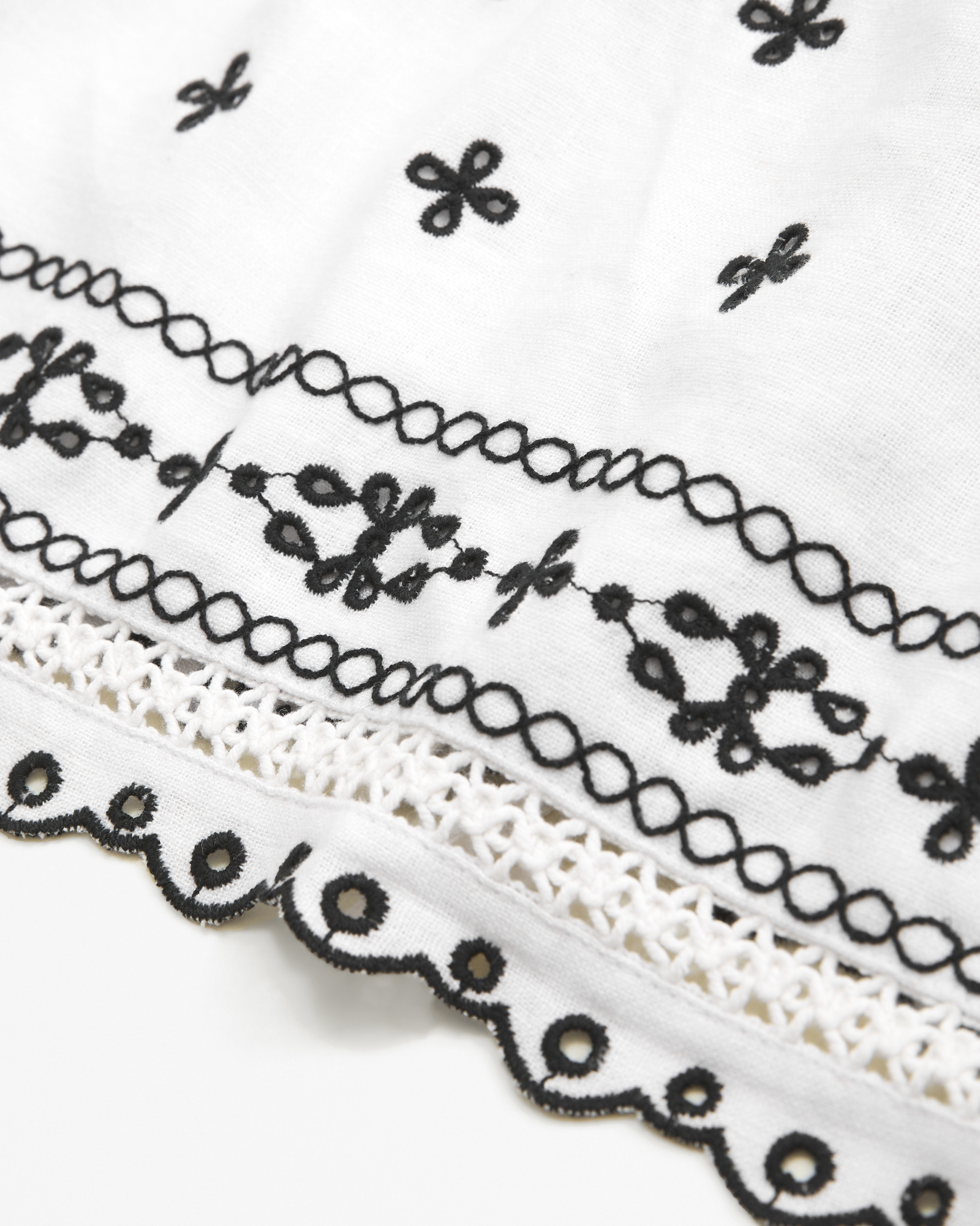 Linen-Blend Embroidered Tie-Back Top