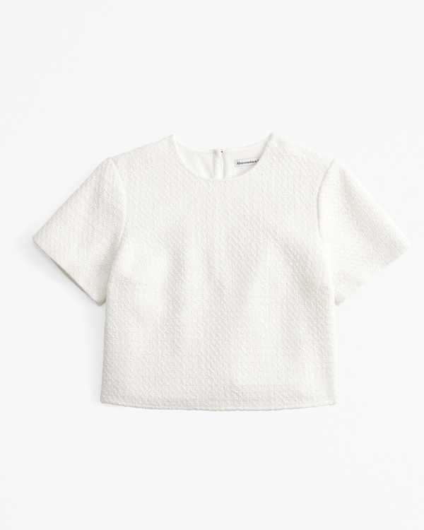 Tweed Woven Tee, Cream