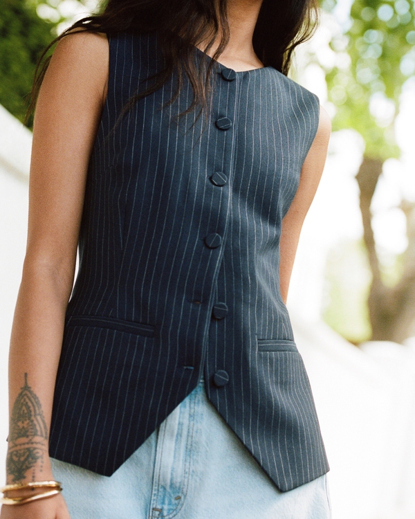 The A&F Mara Button-Through Vest, Navy Stripe