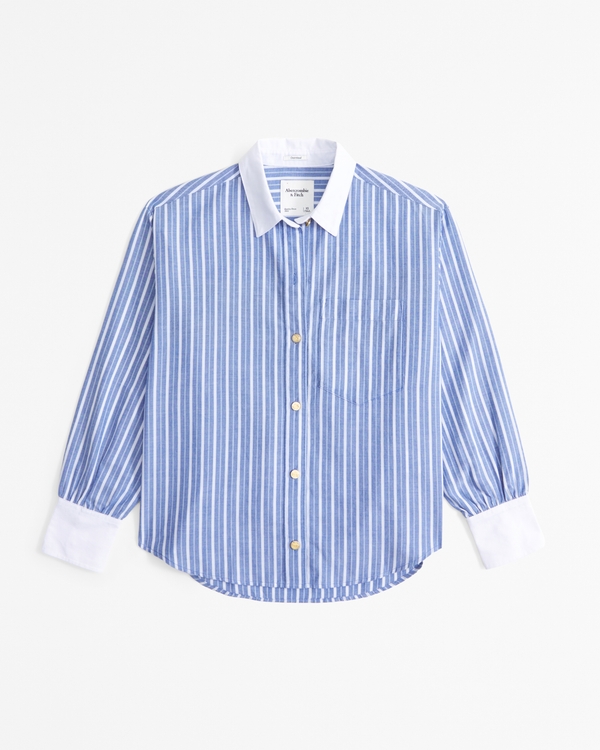 Gold Button Relaxed Oxford Shirt, Blue Stripe view 1