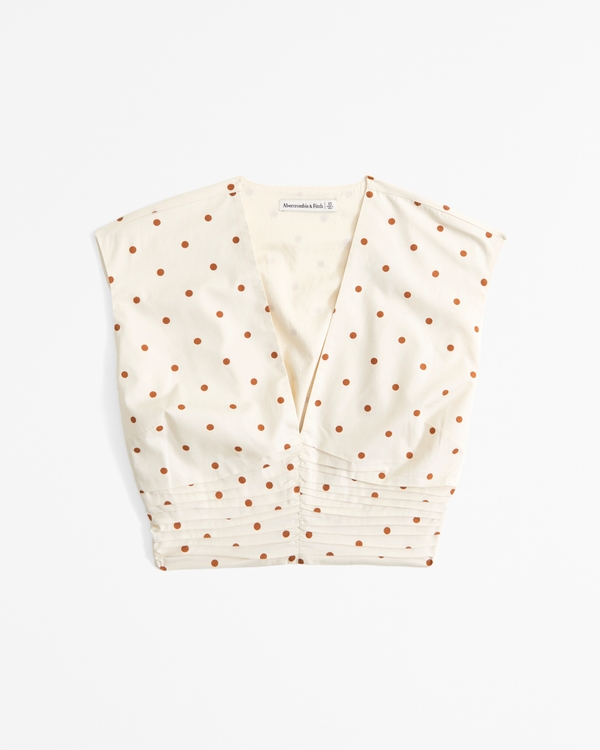 Poplin Plunge Set Top, Cream Dot