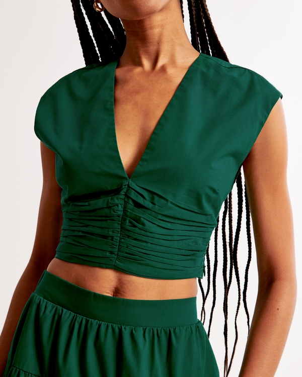 Poplin Plunge Set Top, Green view 1
