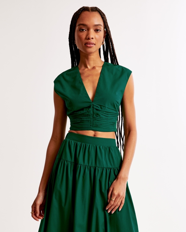 Poplin Plunge Set Top, Green view 2