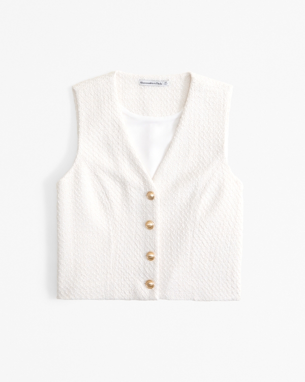 Tweed Vest Set Top, Cream