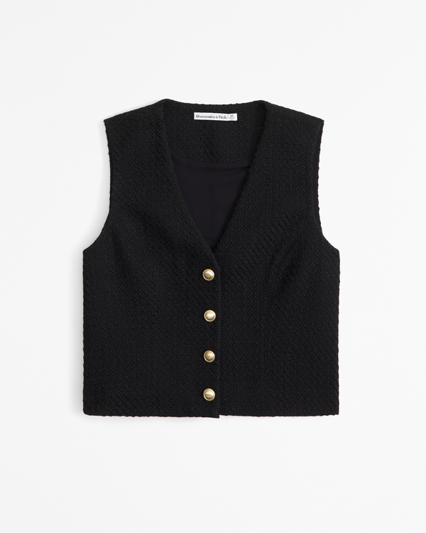 Tweed Vest Set Top, Black