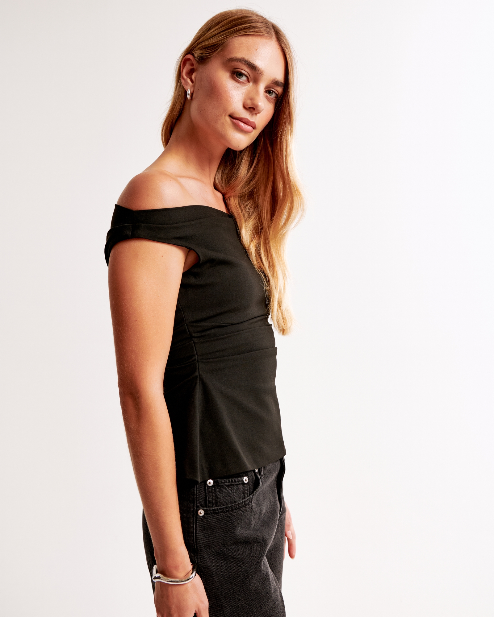 Off-The-Shoulder Tailored Drapey Top