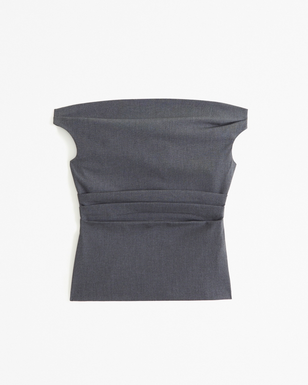 Off-The-Shoulder Tailored Drapey Top, Dark Gray view 1