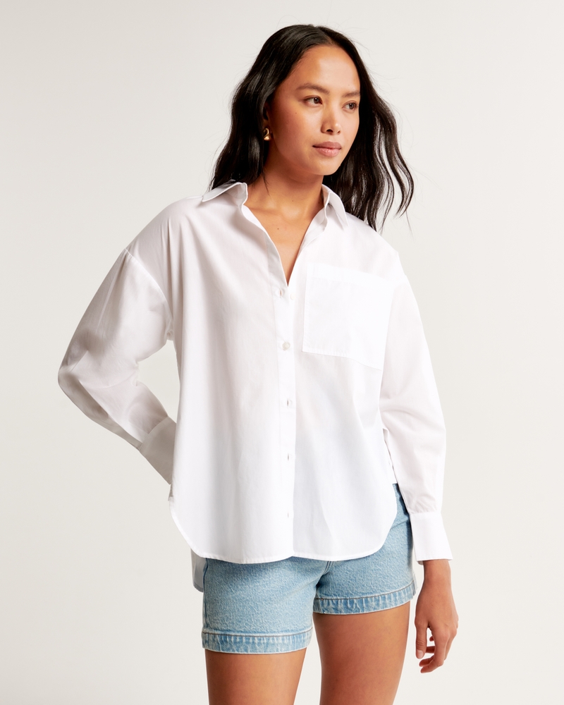 Women's Oversized Side Button Poplin Shirt | Women's Tops | Abercrombie.com