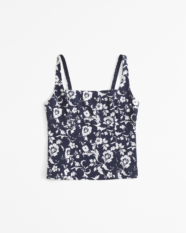 Stretch Cotton Squareneck Top, Navy Pattern