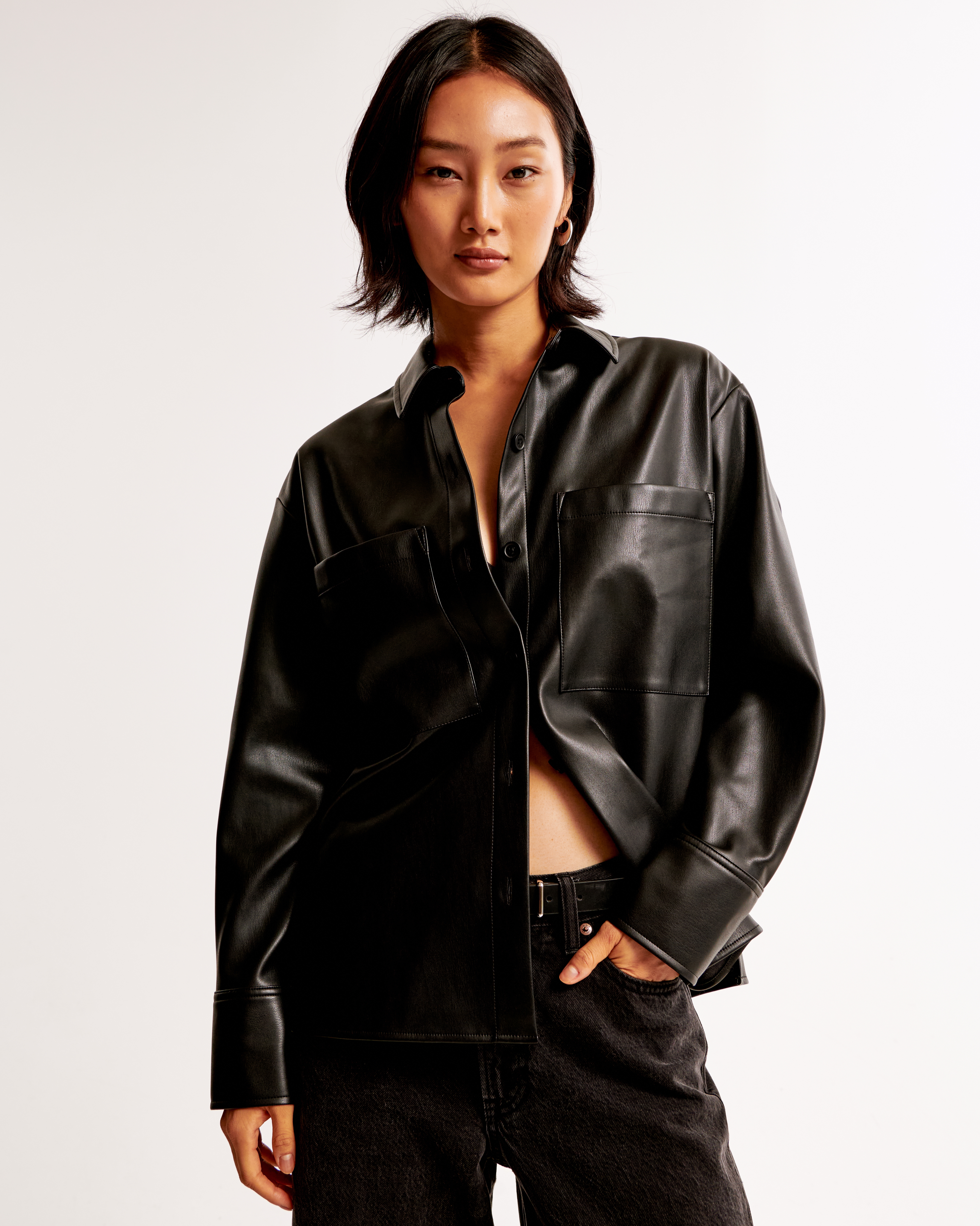 Oversized Vegan Leather Shirt Jacket