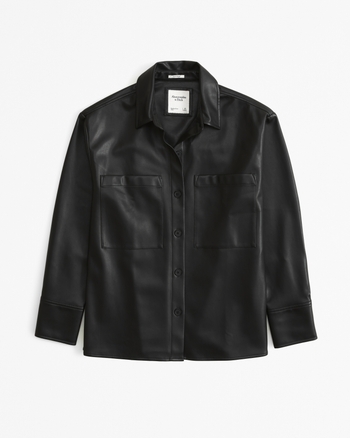 Women's Oversized Vegan Leather Shirt Jacket | Women's Tops |  Abercrombie.com