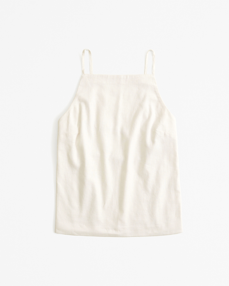 Linen Blend High Neck Strappy Back Set Top