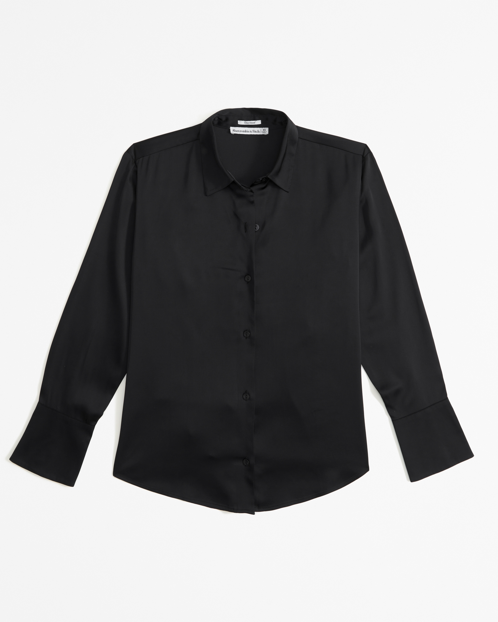 Oversized Long-Sleeve Satin Button-Up Shirt