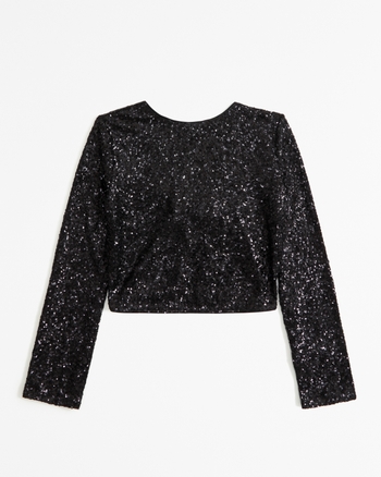 Ladies Solid Top with Sequin Sleeves-Beige