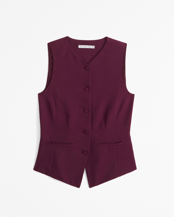 High-Neck Tailored Vest, Dark Red