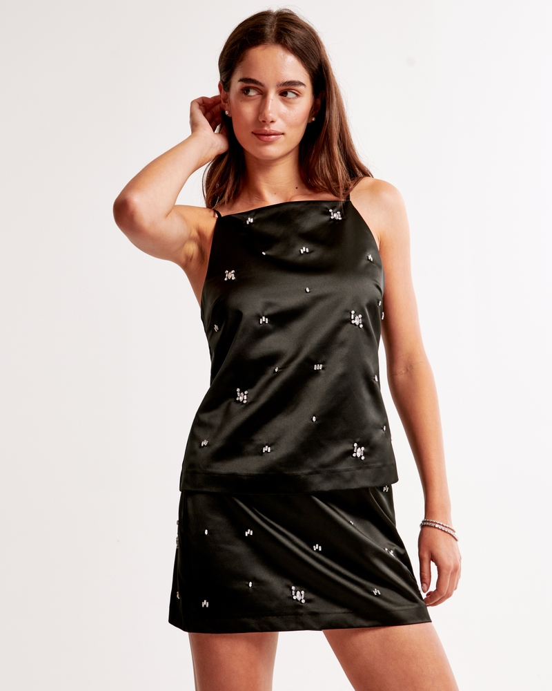 Satin Embellished Open-Back Apron Top