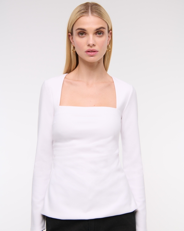 Long-Sleeve Stretch Crepe Portrait Top