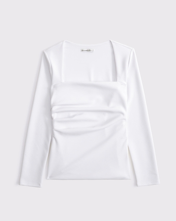 Long-Sleeve Stretch Crepe Portrait Top