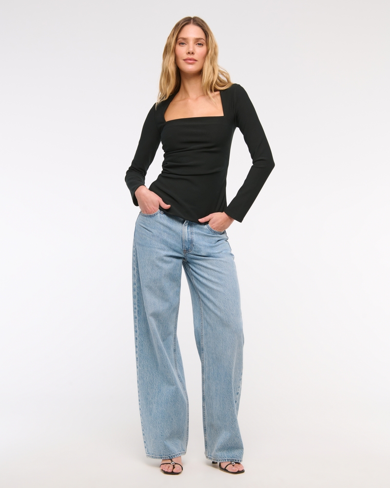 Long-Sleeve Stretch Crepe Portrait Top